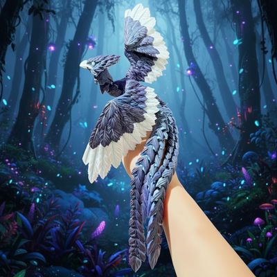 Articulated Phoenix Figurine  3D-Printed Poseable Mythical Firebird with Moveable Wings & Tail, Glow-in-the-Dark Desk Fidget Toy & Decorative Collectible Gift (blue-purple gradient, Large size)