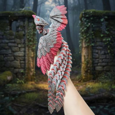 Articulated Phoenix Figurine  3D-Printed Poseable Mythical Firebird with Moveable Wings & Tail, Glow-in-the-Dark Desk Fidget Toy & Decorative Collectible Gift (Black Starry Sky, Large size)