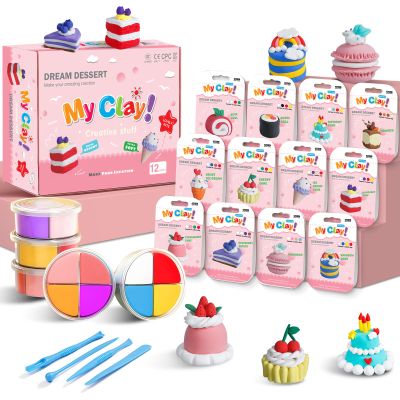 Air Dry Clay Kit, Modeling Clay for Kids, 12 Pack Dessert Theme, Soft Non-Sticky, Non-Toxic DIY Arts & Crafts with Sculpting Tools & Tutorials, Birthday Holiday Classroom Gifts, Party Favors for Kids