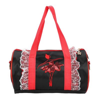 Girls Ballet Dancing Handbag, Child Ballerina Dance Bag, Sequined Shoulder Bag with Adjustable Strap, Large Capacity Ballet Duffle Bag for Kids, Perfect for Dance Class and Practic (black short yarn)