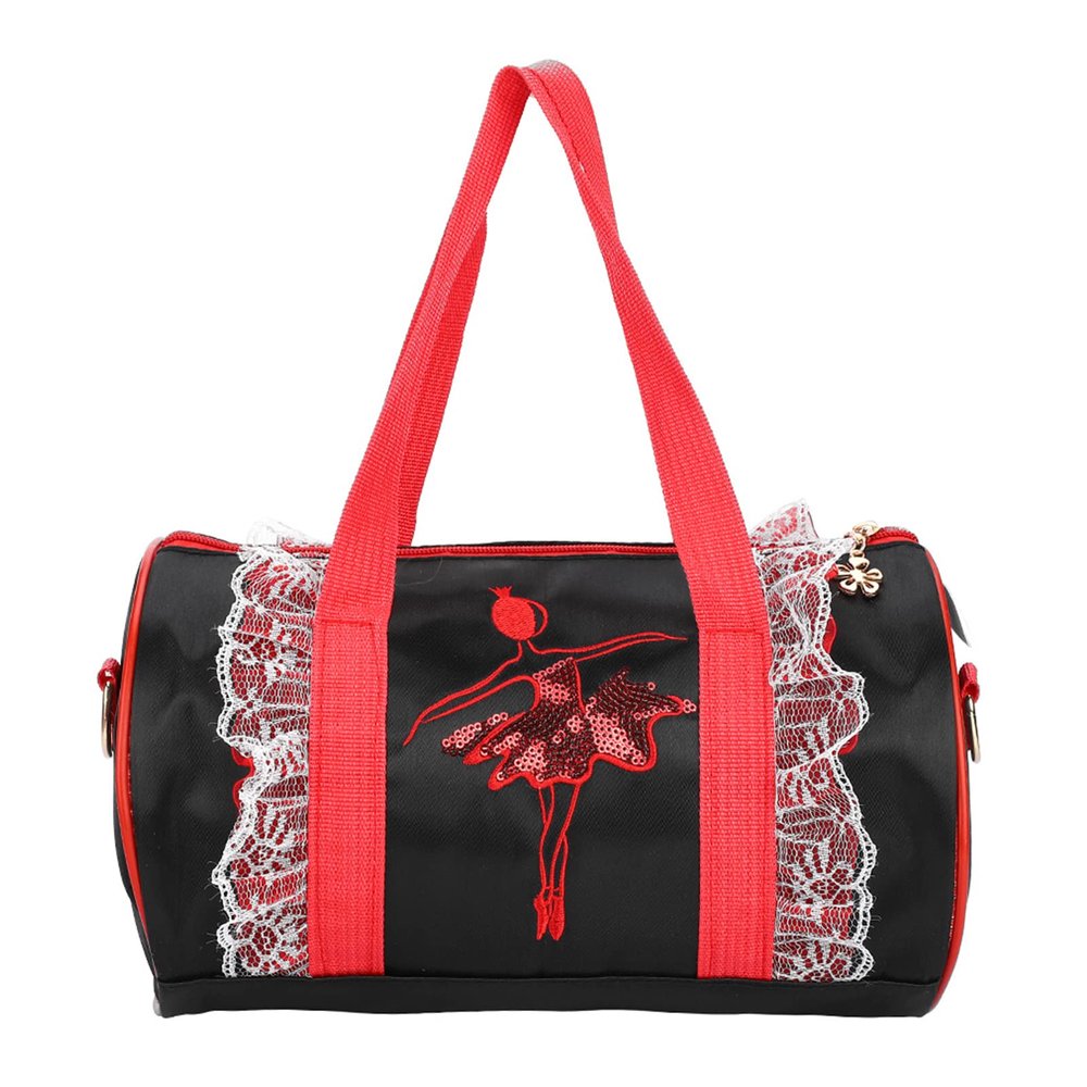 Girls Ballet Dancing Handbag, Child Ballerina Dance Bag, Sequined Shoulder Bag with Adjustable Strap, Large Capacity Ballet Duffle Bag for Kids, Perfect for Dance Class and Practic (black short yarn)
