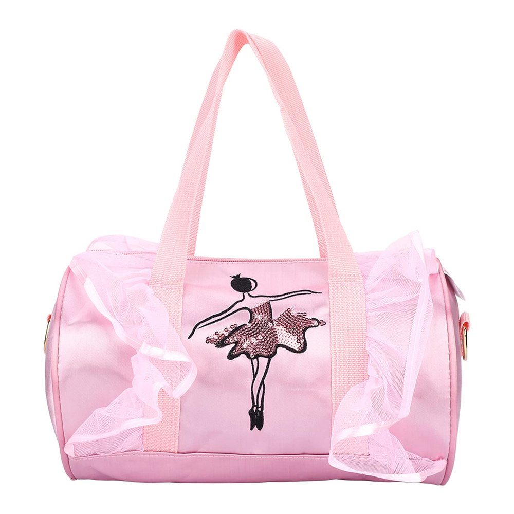 Girls Ballet Dancing Handbag, Child Ballerina Dance Bag, Sequined Shoulder Bag with Adjustable Strap, Large Capacity Ballet Duffle Bag for Kids, Perfect for Dance Class and Practic (pink long yarn)