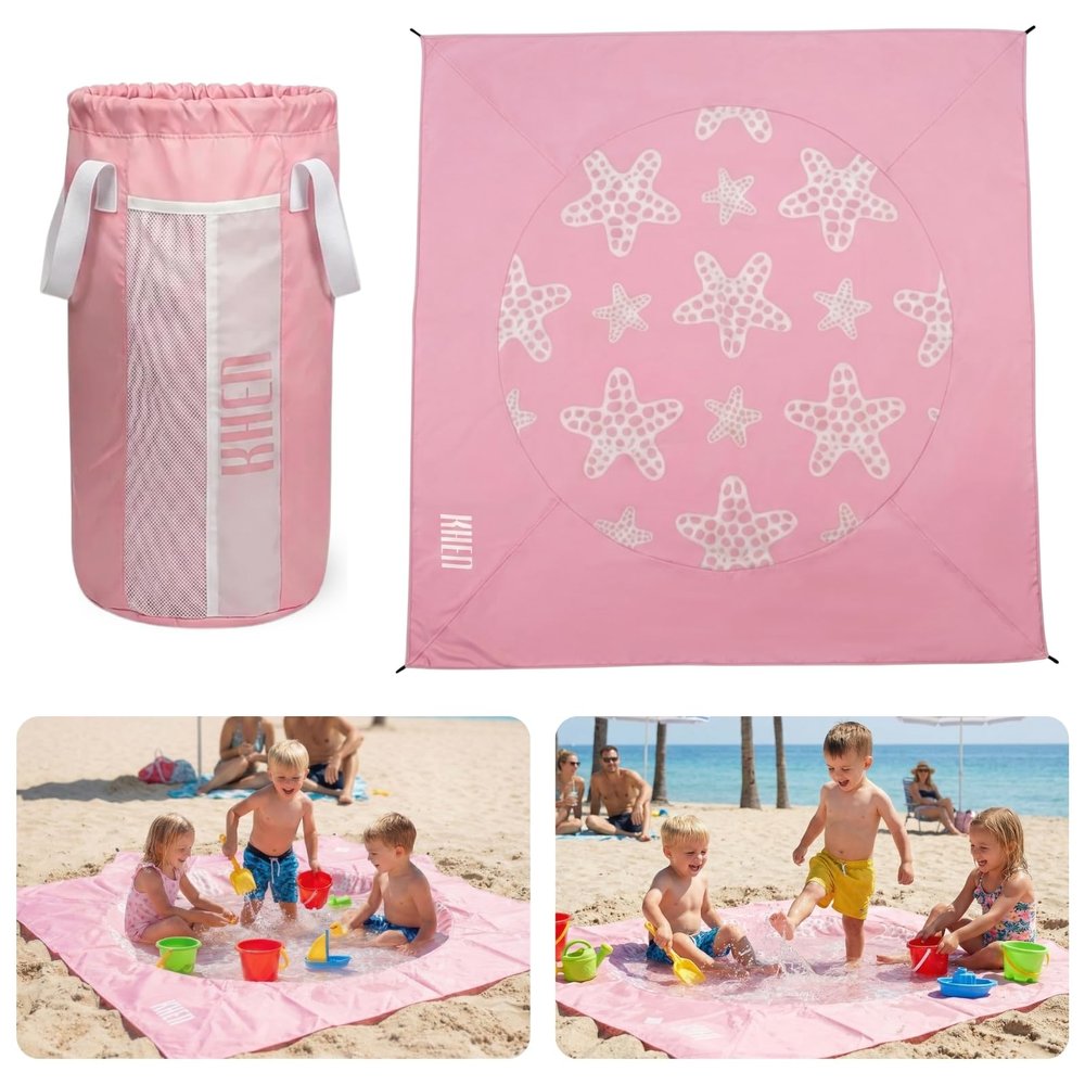 2-in-1 Kids, Baby & Infants Beach Pool & Waterproof Picnic Blanket - Large 6.5' Portable Paddling, Pool & Play Mat & Waterproof Carrying Bag, Outdoor Summer Gear, Toddle, Child & Kid, Coral Pink Peony