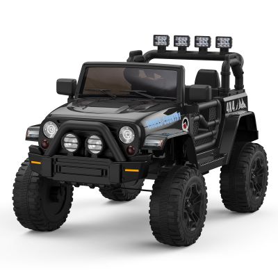 12V Kids Electric Vehicle Toy Ride On Truck Car with Parent Remote Control for Toddlers, Seat Harness, 4-Wheel Spring Suspension, LED Lighting, Built-in Music Player & USB Port, Black