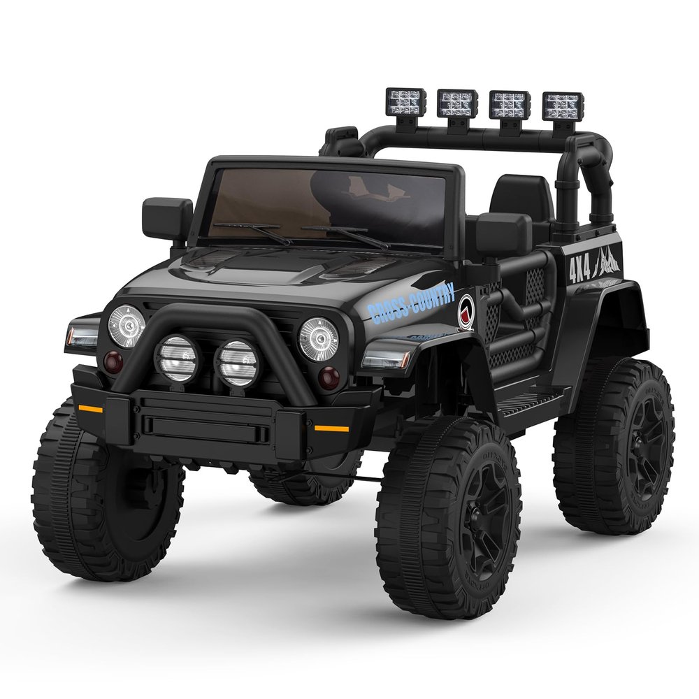12V Kids Electric Vehicle Toy Ride On Truck Car with Parent Remote Control for Toddlers, Seat Harness, 4-Wheel Spring Suspension, LED Lighting, Built-in Music Player & USB Port, Black