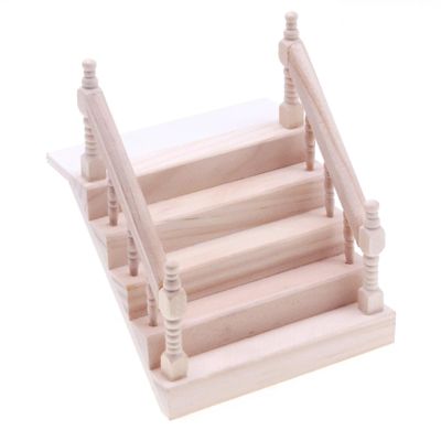 1:12 Scale Dollhouse Staircase, Wood Dollhouse Stairs with Handrail, DIY Unpainted Mini Furniture for Fairy Garden