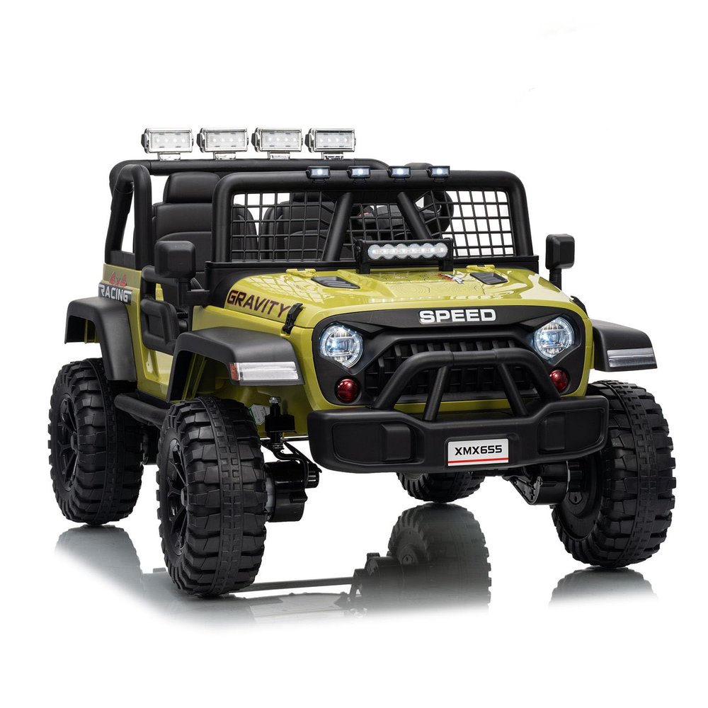 24V Ride on Car for Kids, 2 Seater Electric Truck with Parent Remote Control, Spring Suspension, 2 Speeds, LED Headlight & Music Player, Kids Electric Vehicle for Aged 3-8 Years, Green