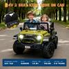 24V Ride on Car for Kids, 2 Seater Electric Truck with Parent Remote Control, Spring Suspension, 2 Speeds, LED Headlight & Music Player, Kids Electric Vehicle for Aged 3-8 Years, Green view 2