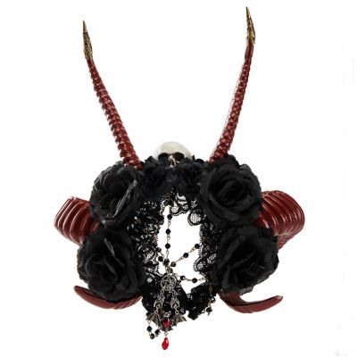AWJUWHBJ Handmade Horn Headbands Girl Witch Headwear Dark Lace Fursuit Masquerades Halloween Witch Party Devil Headbands