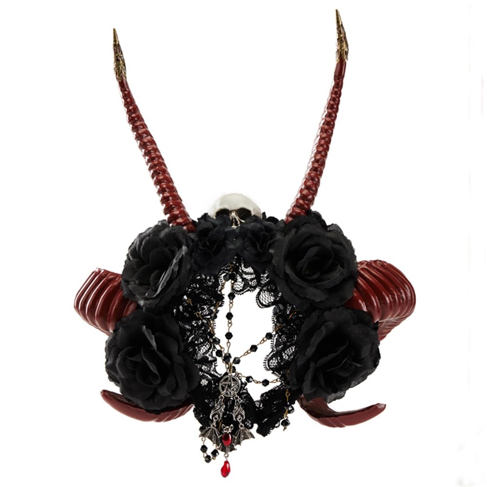 AWJUWHBJ Handmade Horn Headbands Girl Witch Headwear Dark Lace Fursuit Masquerades Halloween Witch Party Devil Headbands