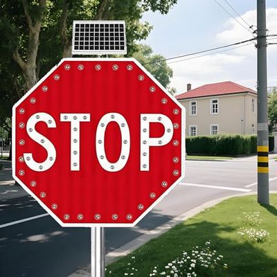 32" Solar LED Stop Sign - Waterproof & Heavy Duty Blinking Traffic Sign with Engineer Grade Reflective Film, Rust-Proof Metal, Includes Mounting Accessories
