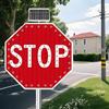 32" Solar LED Stop Sign - Waterproof & Heavy Duty Blinking Traffic Sign with Engineer Grade Reflective Film, Rust-Proof Metal, Includes Mounting Accessories view 1