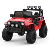 12V Kids Electric Vehicle Toy Ride On Truck Car with Parent Remote Control for Toddlers, Seat Harness, 4-Wheel Spring Suspension, LED Lighting, Built-in Music Player & USB Port, Black, Red view 1