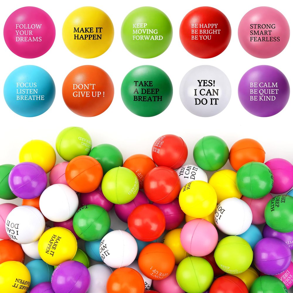 100 Pcs Stress Balls for Adults Motivational Stress Balls Bulk Colorful Foam Stress Relief Balls Hand Exercise Fidget Relief Anxiety Toys for Office Relief Employee Appreciation Gifts Party Favors