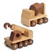kienvy Wooden Toy Cars for 3 Year Old Boys & Girls - Construction Vehicles Set Push Toys for Toddlers, Wood Montessori Car with Rolling Wheels, Natural Wood Toys (Crane & Concrete Mixer Truck) view 1