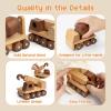 kienvy Wooden Toy Cars for 3 Year Old Boys & Girls - Construction Vehicles Set Push Toys for Toddlers, Wood Montessori Car with Rolling Wheels, Natural Wood Toys (Crane & Concrete Mixer Truck) view 3