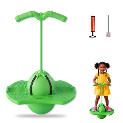 Balance Jumping Ball with Handle, Includes Air Pump, Jumping Toy, Anti-Slip Bounce Board for Indoor Outdoor Use, Low Noise Pogo Stick Alternative for Beginners and Adults (Green)
