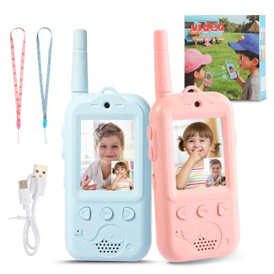 Video Walkie Talkies for Kids,Dual Camera 2-Pack Rechargeable Video Intercom Long Range Walkie Talkies,Voice Chat&Photo,Gifts for Age 3-12 Boys Girls Indoor Outdoor Games,Camping (Blue + Pink)