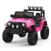 12V Kids Electric Vehicle Toy Ride On Truck Car with Parent Remote Control for Toddlers, Seat Harness, 4-Wheel Spring Suspension, LED Lighting, Built-in Music Player & USB Port, Hot Pink view 1