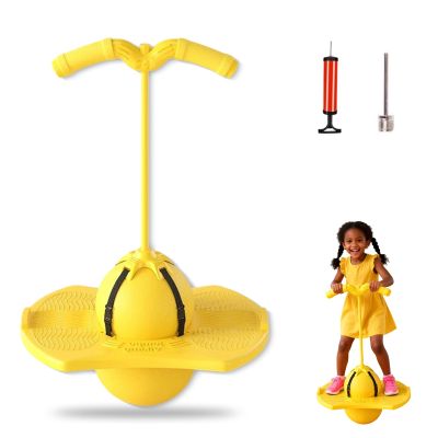Balance Jumping Ball with Handle, Includes Air Pump, Jumping Toy, Anti-Slip Bounce Board for Indoor Outdoor Use, Low Noise Pogo Stick Alternative for Beginners and Adults (Yellow)