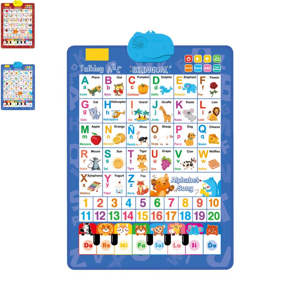 Bilingual Talking Wall Chart for Kids,English & Spanish Learning Poster ,Electronic Alphabet Wall Chart,with Song,Alphabet, Numbers,Animal Words & Piano Keys,for Toddlers Preschool Ages 3+ (Blue)
