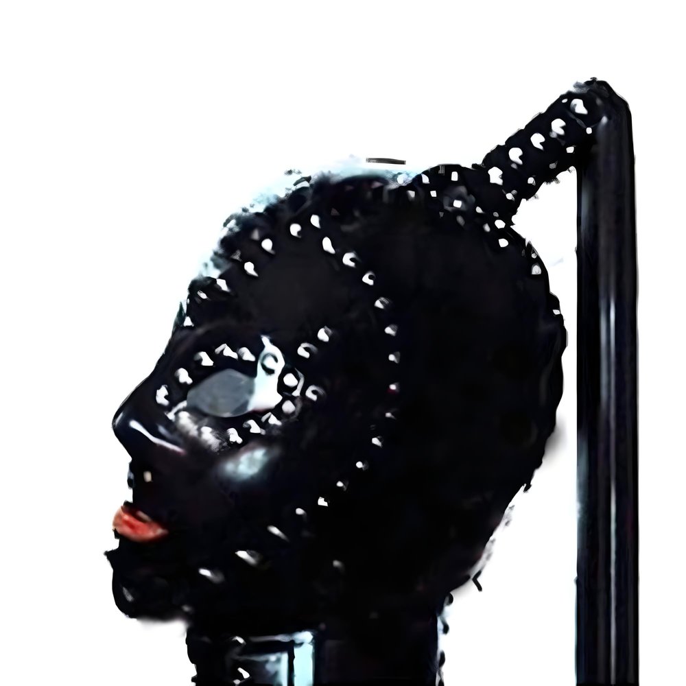 ACBYRUD Latex Rubber Hood with Transparent Eye Lens and Rivet Decoration Cosplay Halloween (XS)