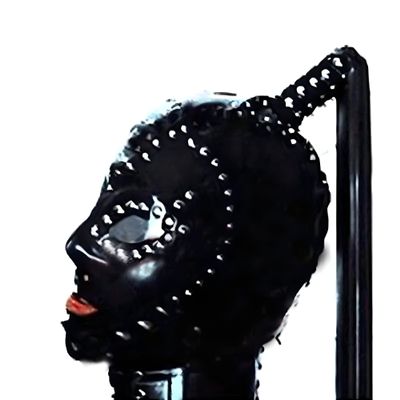 ACBYRUD Latex Rubber Hood with Transparent Eye Lens and Rivet Decoration Cosplay Halloween (S)
