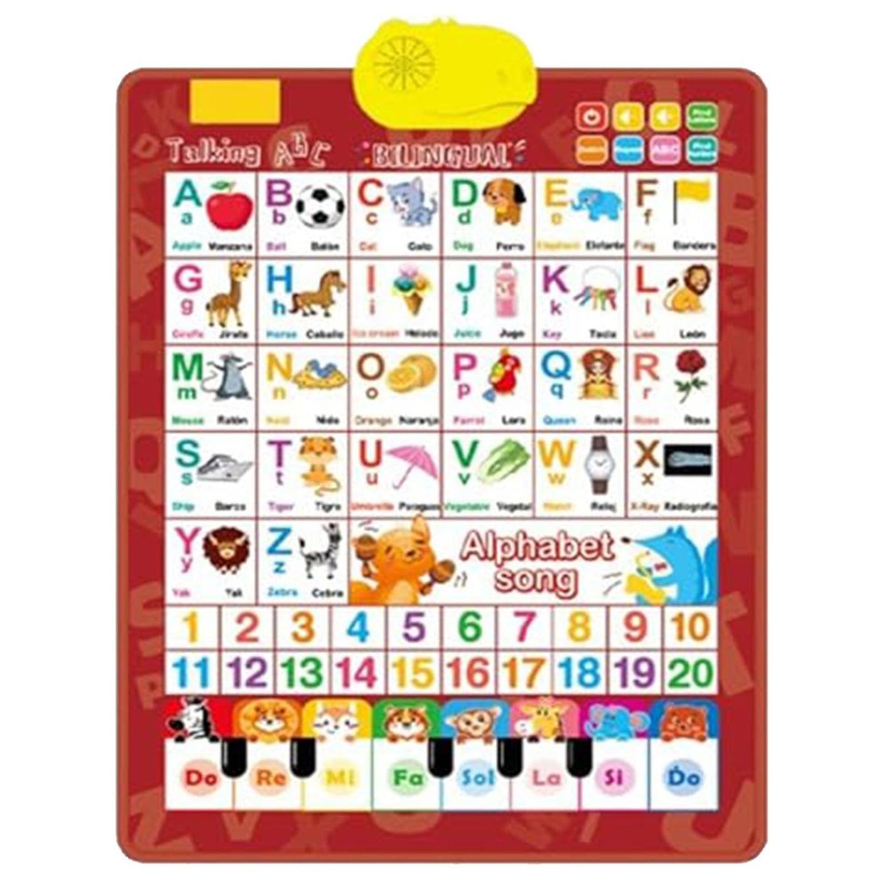 Bilingual Talking Wall Chart for Kids, English and Spanish Wall Chart for Kids, Talking English Learning Board for Children 3+ (Red)