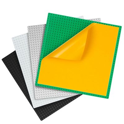 MIMAX Peel-and-Stick Baseplates, Self Adhesive Building Brick Plates, Compatible with All Major Brands - 4 Pack (10" x 10") (Black & White & Green & Light Gray)