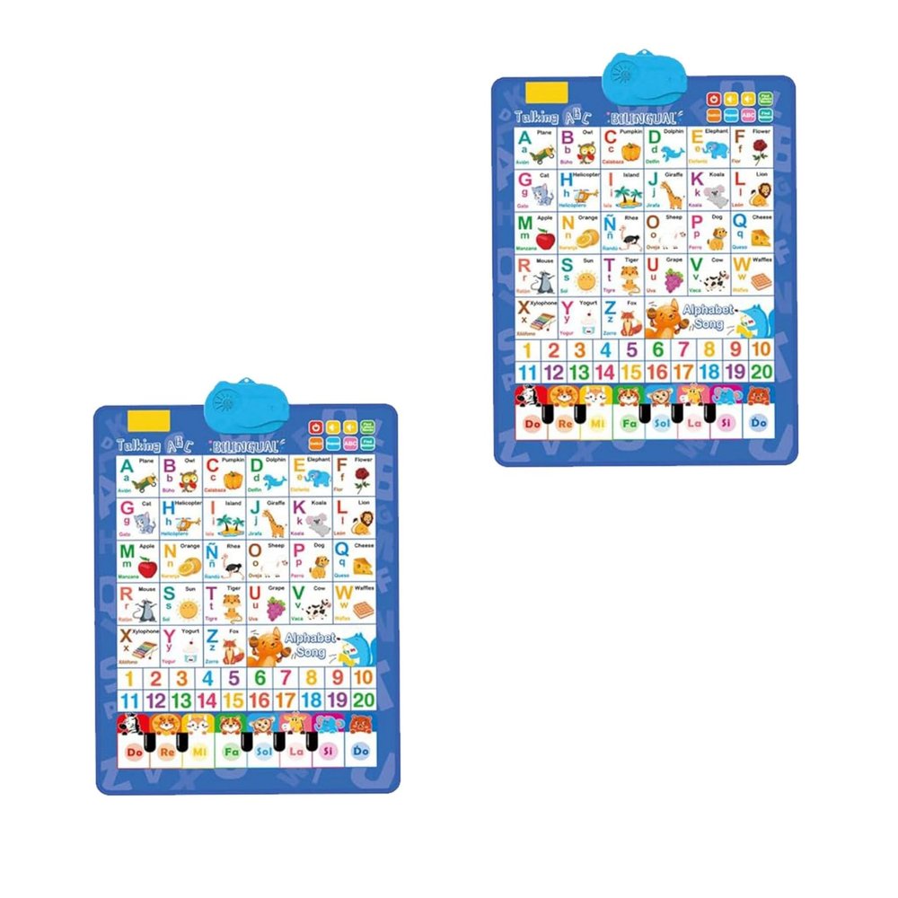 Bilingual Talking Wall Chart for Kids, English and Spanish Wall Chart for Kids, Talking English Learning Board for Children 3+ (Blue*2)
