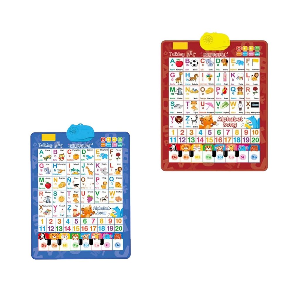 Bilingual Talking Wall Chart for Kids, English and Spanish Wall Chart for Kids, Talking English Learning Board for Children 3+ (Blue+Red)