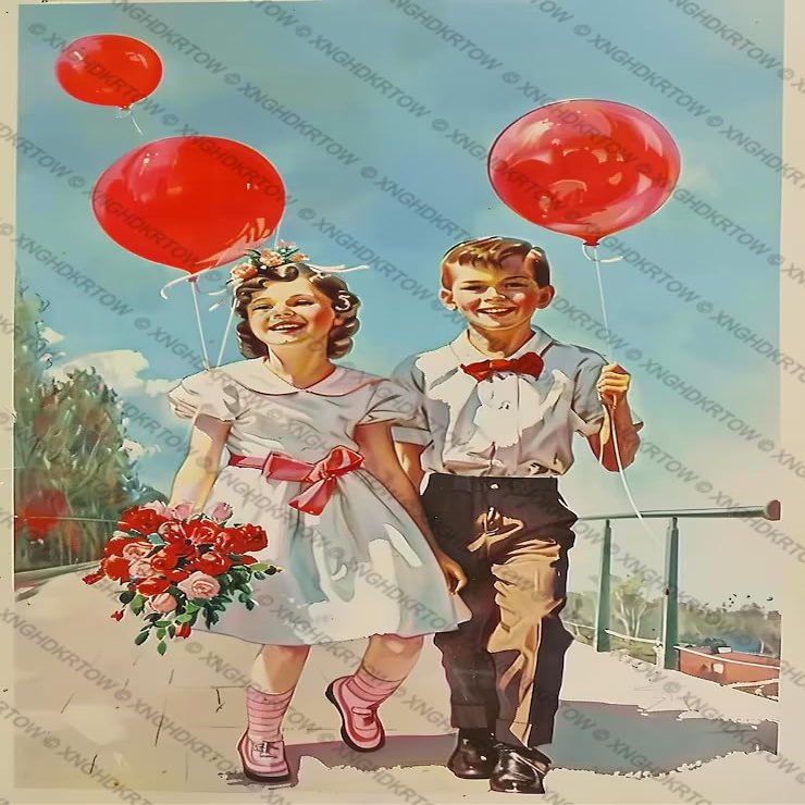 Young Couple is Holding Red Balloons and Walking Together 500 Pieces Jigsaw Puzzles Wooden Jigsaw Puzzle DIY Home Decor Wall Art Game Gift for Family Dad Mom Wife Friends