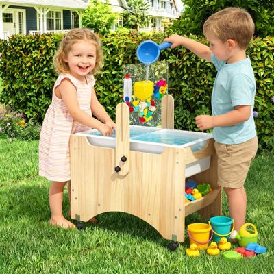 Kids Water & Sand Sensory Table - Wooden Outdoor Sensory Play Activity Table with Casters and Bin, Bottom Storage, Painting Acrylic Board & Water Toys, Montessori Tables Learning Toy for Kids