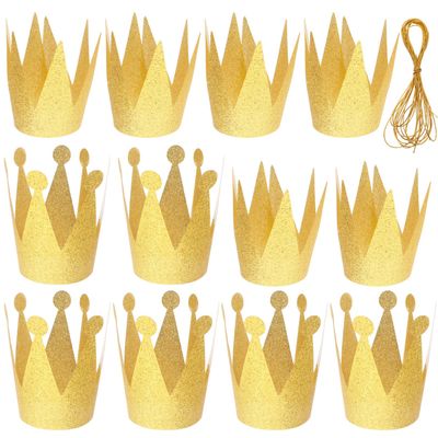 Abaodam 12Pcs Glitter Birthday Party Crown Hats for and Adults, Shiny PVC Tiara Headwear, Photo Prop for Birthday Celebration