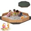 82" Extra Large Wooden Octagon Sandbox with Cover and 4 Bench Seats, Outdoor Kids Sand Pit with Bottom Liner, Fits 6-8 Children, Solid Fir Wood Sandpit for Backyard, Patio, Ages 3-8 view 1