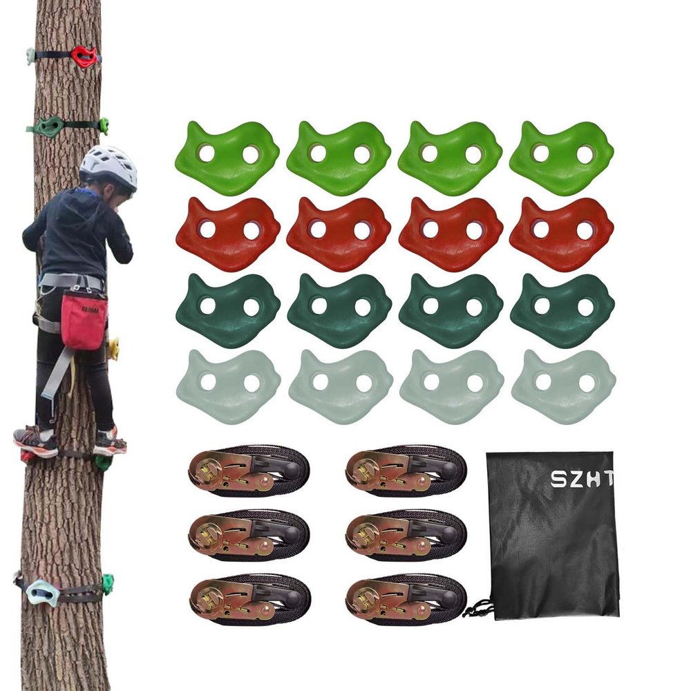 SZHTMZXC 16pcs Climbing Rocks for Kids, Zip line Accessories, Non-Slip Tree Rock Climbing Holds for DIY Indoor and Outdoor Adventure Play, Weatherproof Heavy Duty ABS Plastic & Easy Install Hardware