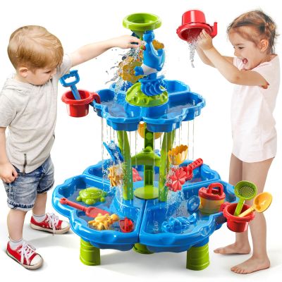 JUKUDAHU 2-Tier Sand and Water Table Toys for Kids Aged 3 4 5 6 7 8, Outdoor Activity Playset Sensory Play Table with Beach Toys Accessories Water Waterfall, Birthday Gifts for Toddlers 3-4 3-5 4-6