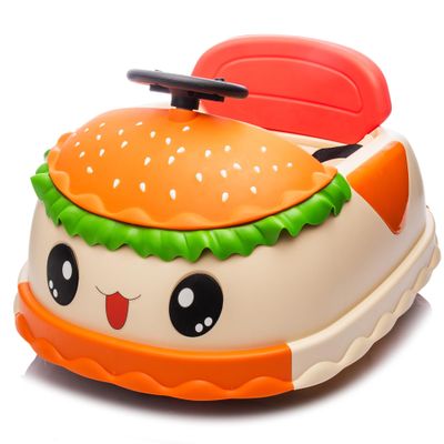 12V Kids Ride on Electric Bumper Car with Parent Remote Control 360 Rotating Toddler Bumper Car with Realistic Hamburger Design, Bluetooth Music LED Lights Anti-Rollover for Ages 2-5 Indoor Outdoor