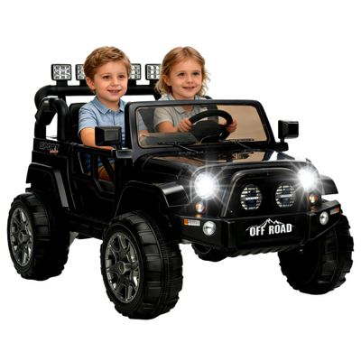 24V Electric Car for Kids, 2-Seater Ride on Toy Car Truck for Big Kids Age 3-8, Remote Control, Music, Safety Belt, LED Light, Birthday Gift Black