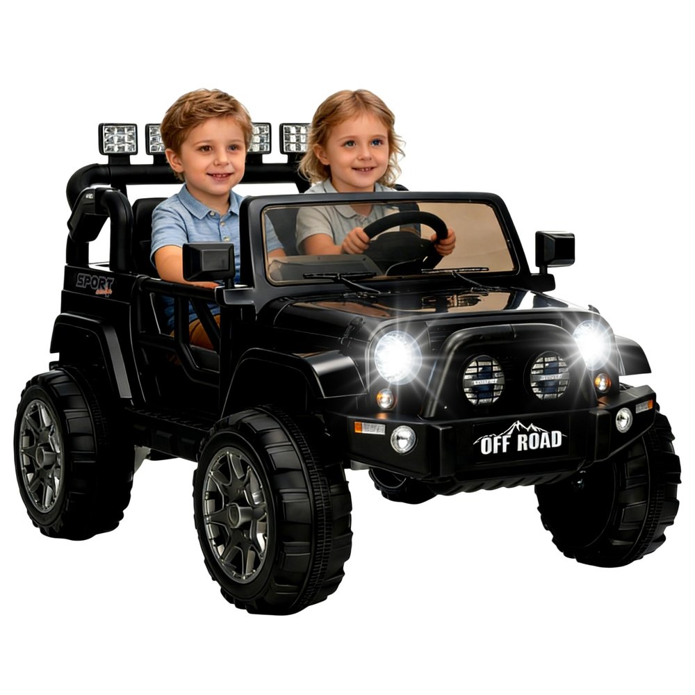 24V Electric Car for Kids, 2-Seater Ride on Toy Car Truck for Big Kids Age 3-8, Remote Control, Music, Safety Belt, LED Light, Birthday Gift Black