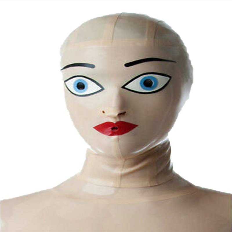 ACBYRUD Latex Hood White Drama Handmade Color Spliced Rubber Mask (XL)