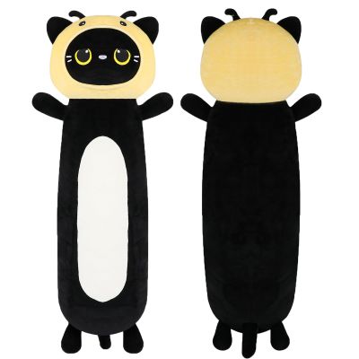22 inch Black Cat Bee Stuffed Plush Toy, Kitty Stuffed Animals Honeybee Body Pillow, Kawaii Soft Plushie Gfit for Kids Boys Girls, Birthday