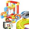 Electric Magnetic Train Toys Set- Flexible Race Track for Kids 3 4 5 6 7 8,stem Gravity Magnetic Roller Car Track for Toddlers,3D Infinity Cube Track Learning Gift Anti-Gravity Design,88 Pcs/2 car view 1