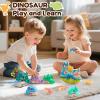 Dinosaur Toys for Kids 2-4, Dinosaur Set for Toddlers 1-3, Wooden Stacking Toys & 5PCS Magnetic Dinosaur Cars, Preschool Educational Learning Toys, Birthday Gifts for Boys Girls 1 2 3 4 view 2