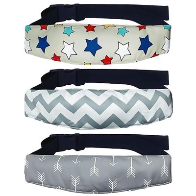 3PCS Head Support Band for Stroller Car Seat Adjustable Neck Relief Strap Headrest for Sleeping Traveling Slumber Positioner for Toddler Kids Child Baby Infant(Grey-Star,Fish Bone,Wave)