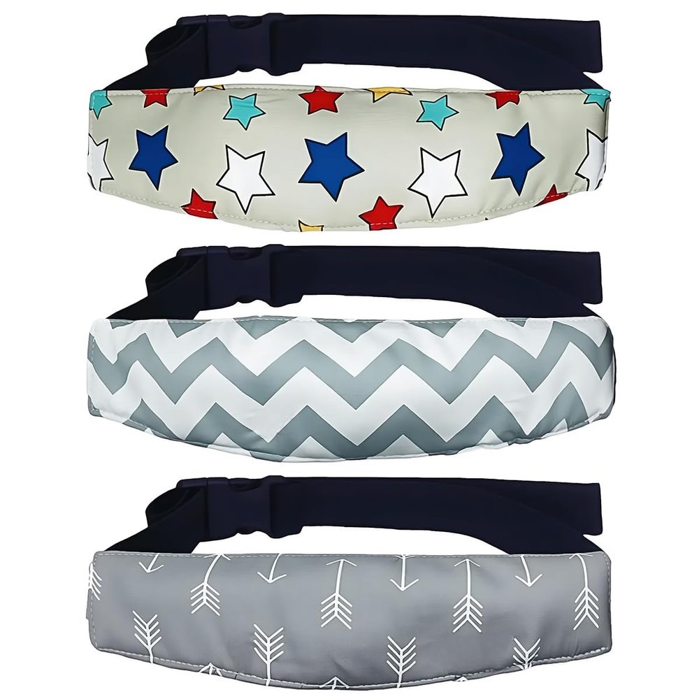 3PCS Head Support Band for Stroller Car Seat Adjustable Neck Relief Strap Headrest for Sleeping Traveling Slumber Positioner for Toddler Kids Child Baby Infant(Grey-Star,Fish Bone,Wave)