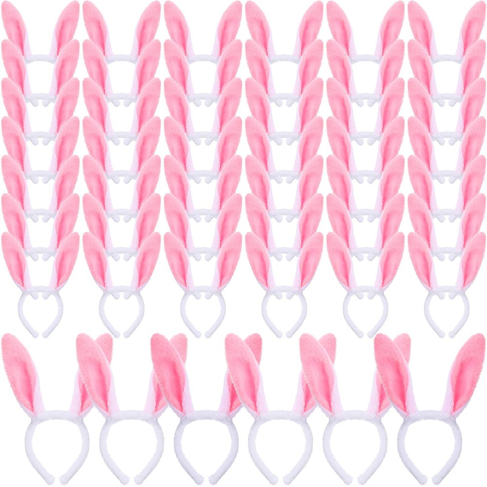 Sanwuta 96 Pcs Easter Bunny Ears Cute Rabbit Plush Headbands for Kid Adults Easter Party Decoration Birthday Party Favors