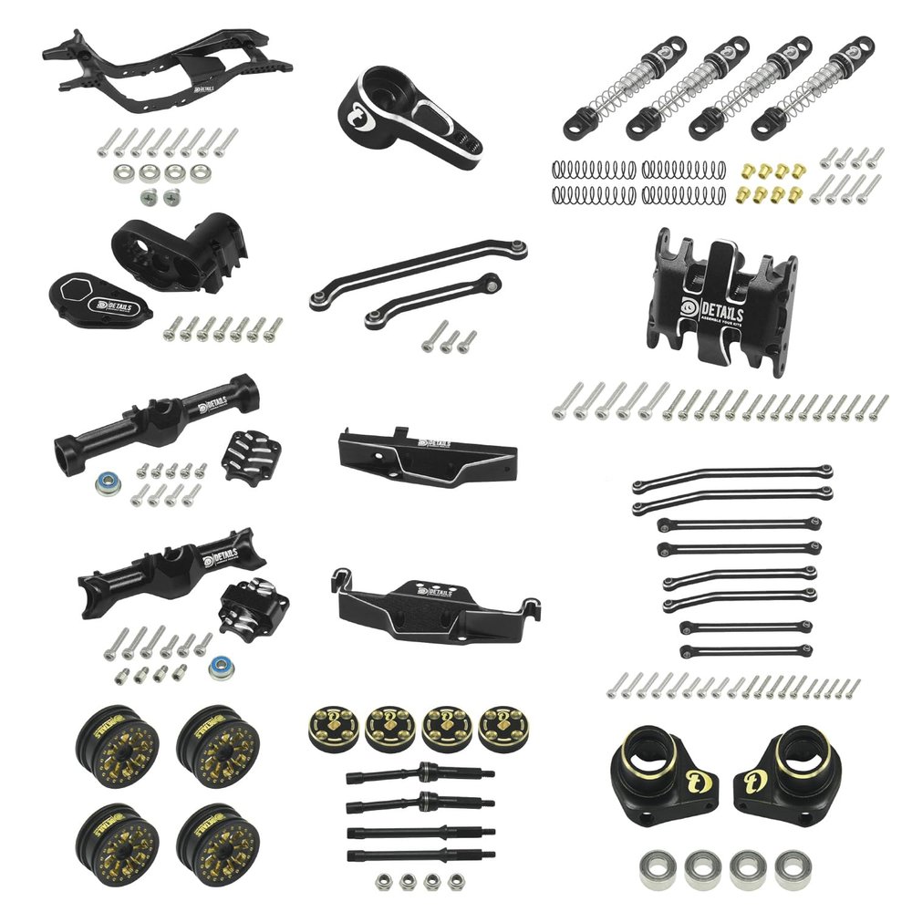 Hobby Details Aluminum Rear Axle Gear Box Skid Link Wheel Upgrade Set for 1/30 Axial SCX30 Jeep Wrangler RC Cars, Black and Gold (14 in One Set)