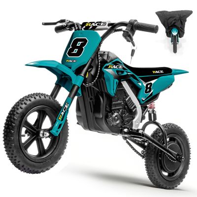 24V Kids Electric Dirt Bike - 250W Electric Motorcycle, 11 Mph Max Speed Electric Mini Dirt Bike with Music, 10 Miles Range, Twist Grip Throttle, Metal Suspension, Rubber Tire (Dark Green, with Cover)