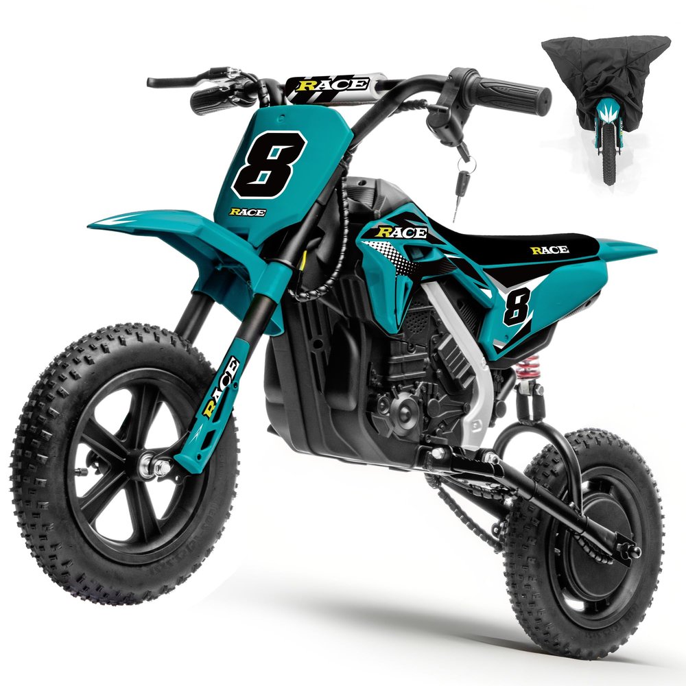 24V Kids Electric Dirt Bike - 250W Electric Motorcycle, 11 Mph Max Speed Electric Mini Dirt Bike with Music, 10 Miles Range, Twist Grip Throttle, Metal Suspension, Rubber Tire (Dark Green, with Cover)
